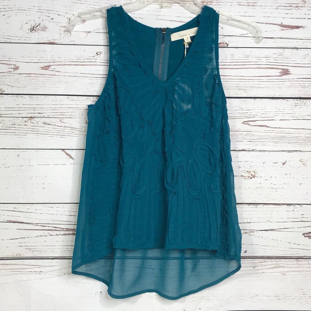 chandi & lia Sleeveless Sheer Embroidered Top